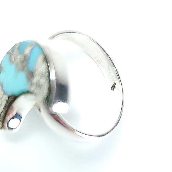 Sterling Silver Turquoise and Pyrite Crescent Moon Ring Size 7 - Picture 12 of 16